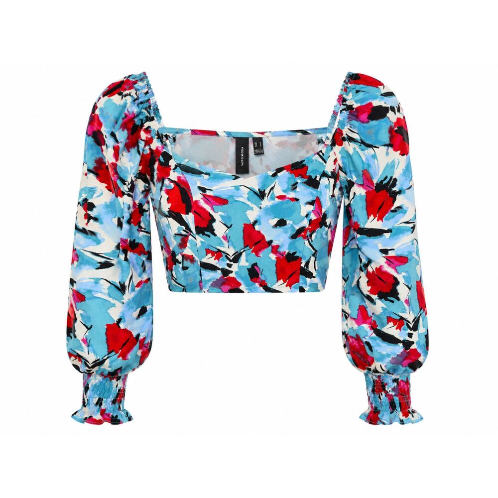 Vero Moda NWT Floral Crop Top Puff Sleeve Square Neck Women's Small
